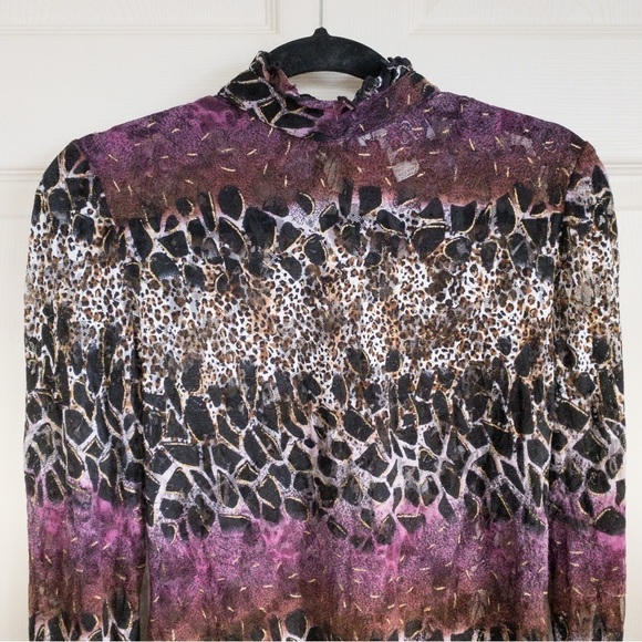 𝅺Joseph Ribkoff Lace Blouse Top Animal Print Leopard Cheetah Womens Size 8 - Picture 3 of 8
